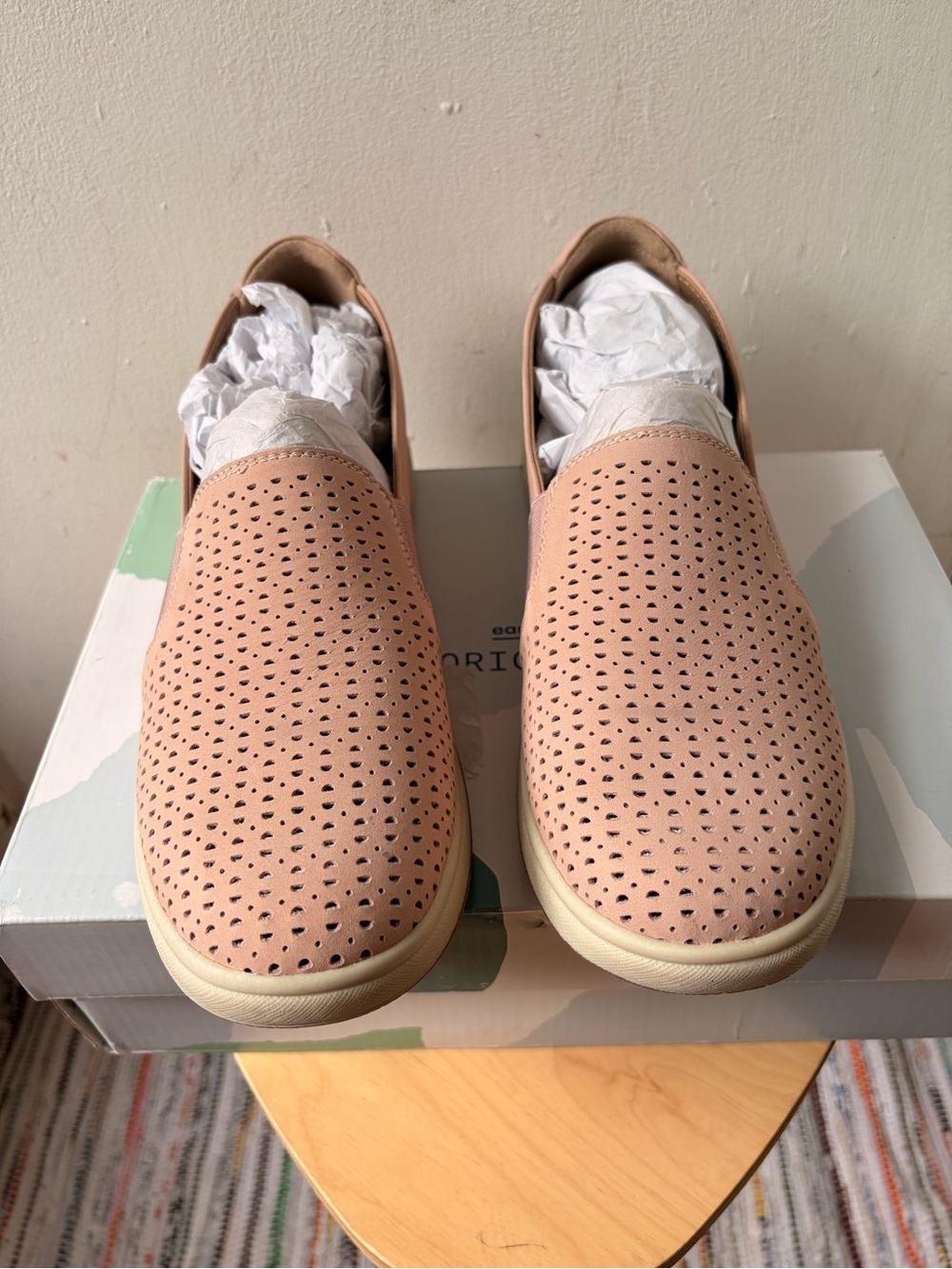 Earth Origins Perforated Slip-On Flats — Blush Pink